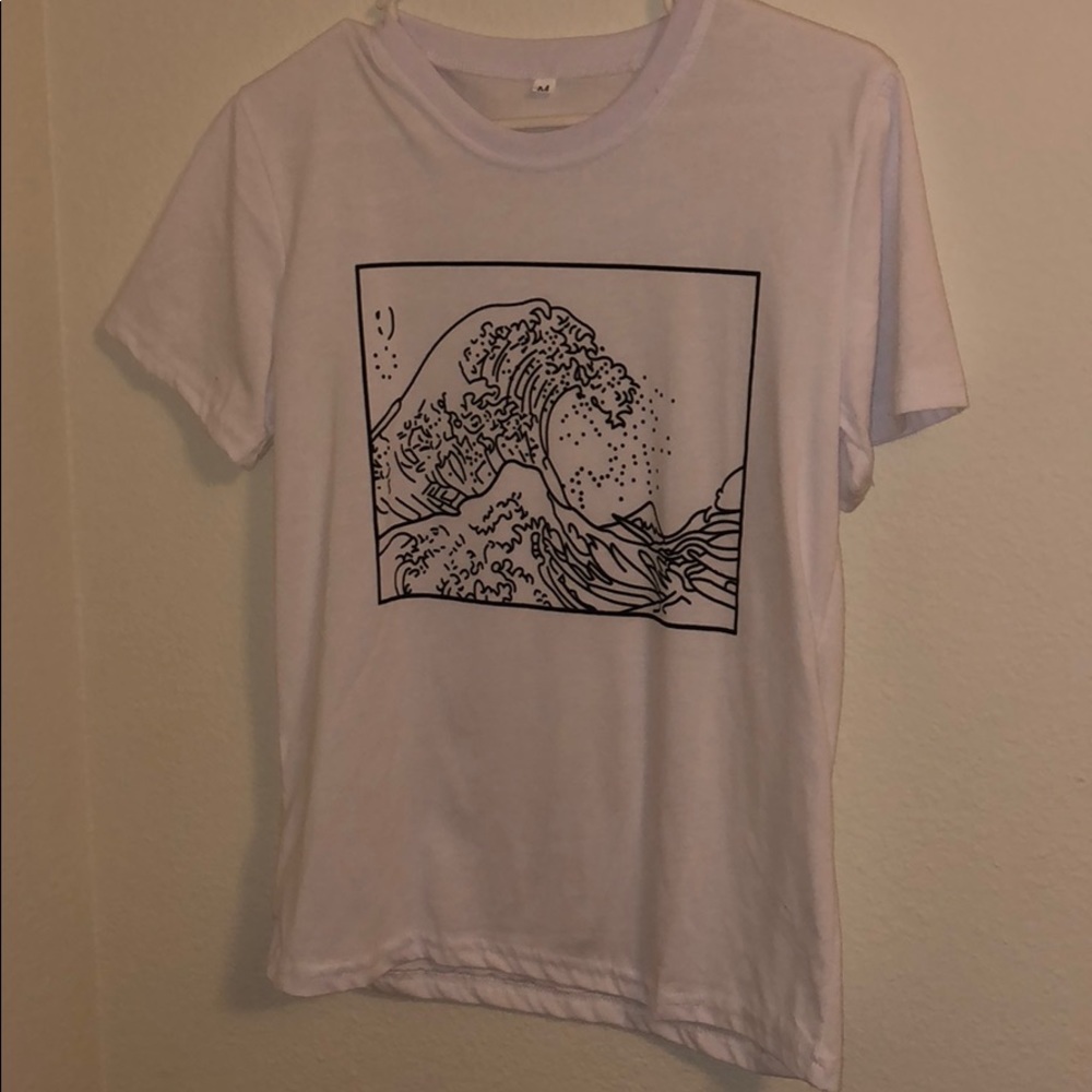 white with black design tee